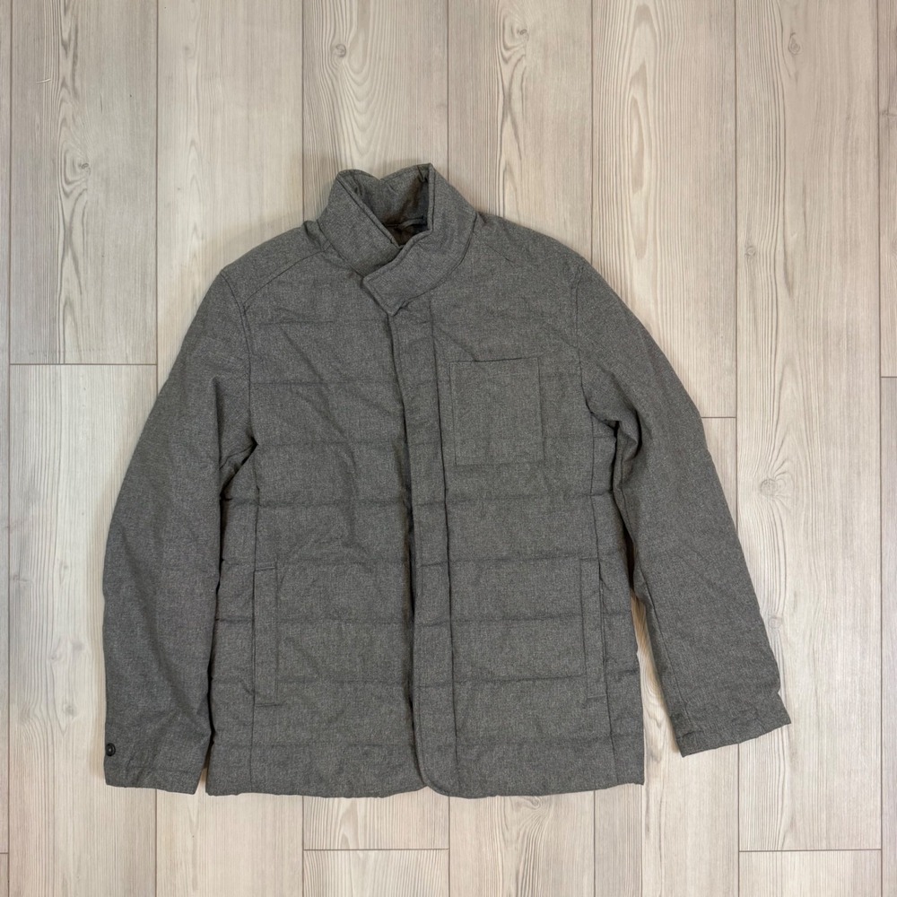 Banana Republic Mens Heather Quilted Jacket Grey Mock Neck Zip Snap M 490470